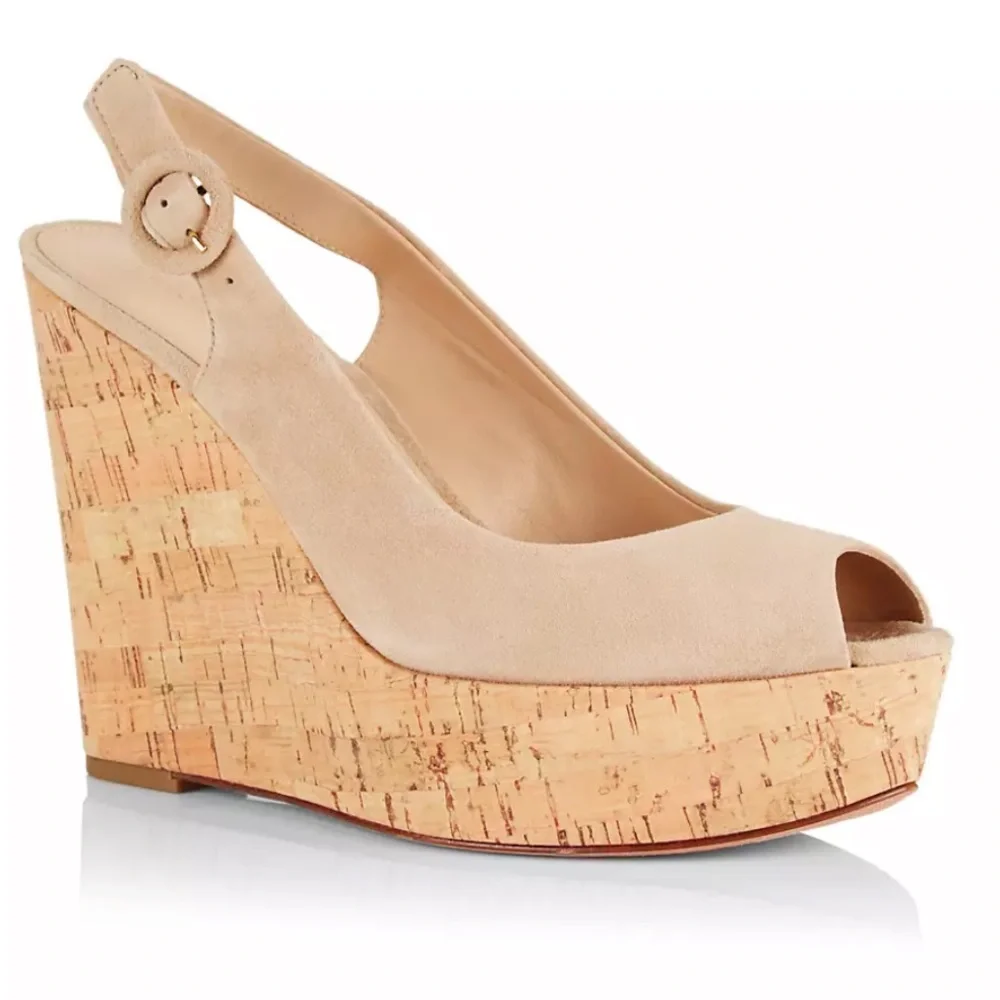 Veronica‎ Beard Dali Suede Slingback Peep-Toe Wedge Sandals Size: 8.5